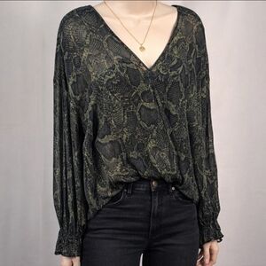 AllSaints Sheer Snake Print High-Low Blouse Draped Lightweight Top